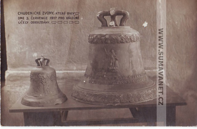 Zvony z kostela sv. Jana Křtitele v Chudenicích rekvírované 3.7.1917

